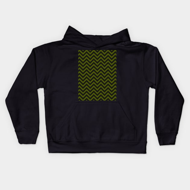 Black and Olive Green Chevron Zig Zag Kids Hoodie by OneThreeSix